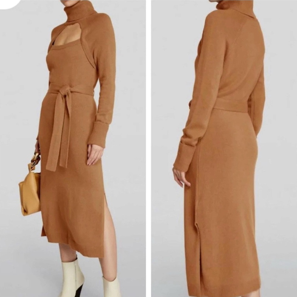 PAIGE Camel Long Sleeve Dress with Cutout